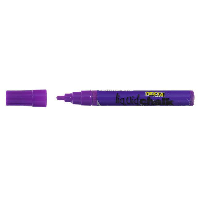 Purple Texta Liquid Chalk Marker with bullet tip, perfect for vibrant art and signage on non-porous surfaces.