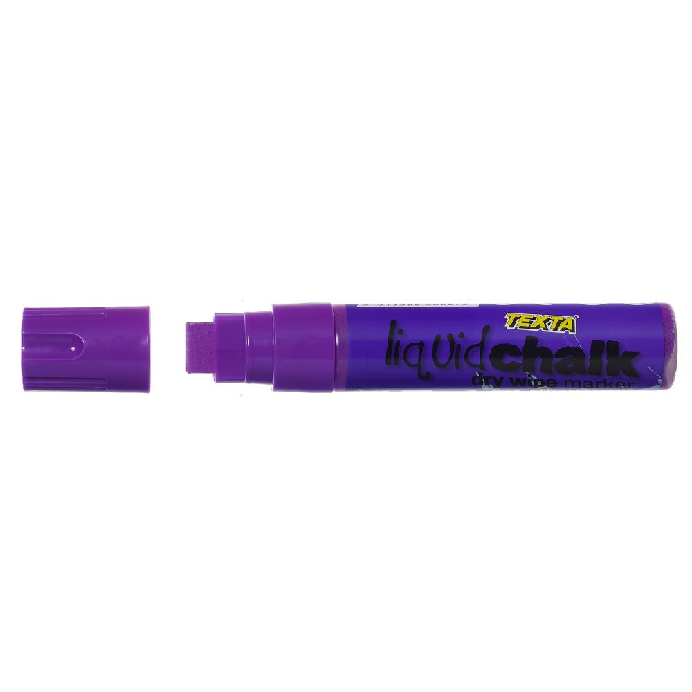 Purple Texta Liquid Chalk Marker on a whiteboard, ideal for vibrant, dry wipe creative projects and decorations.