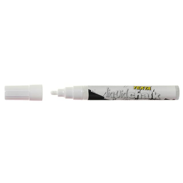 White bullet liquid chalk marker by TEXTA, non-toxic, ideal for writing on various surfaces and easily wipeable.