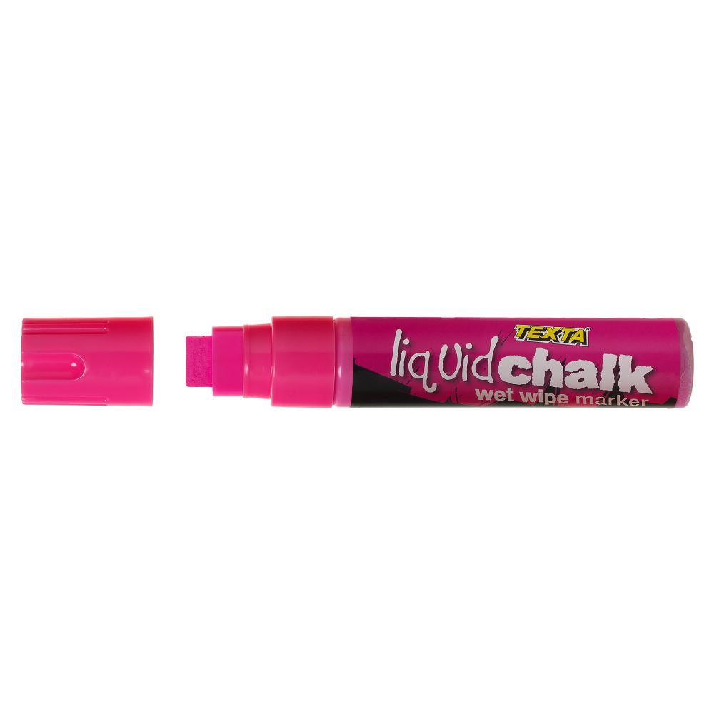 Pink Texta Liquid Chalk Marker, perfect for vibrant designs on various surfaces, easily wipes off for temporary use.