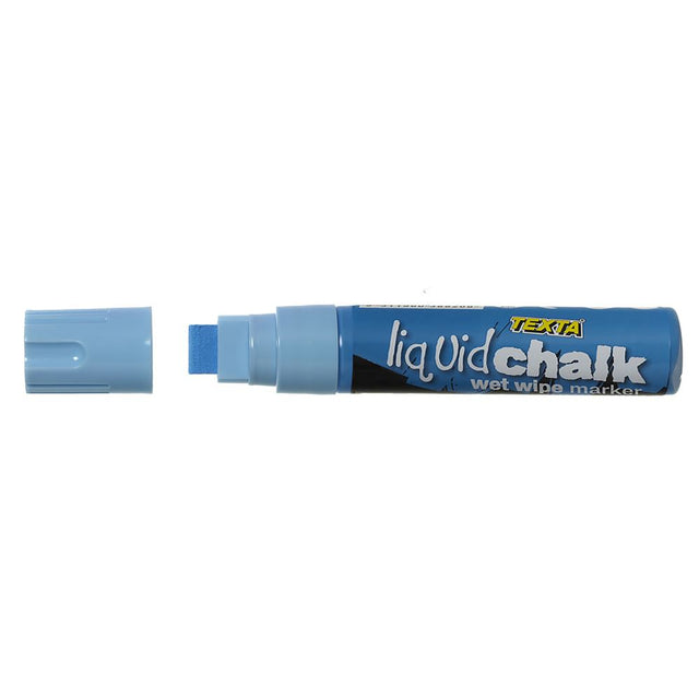 Texta Liquid Chalk Marker in blue, ideal for crafts and signage, easily wipes clean with a damp cloth. Non-toxic and vibrant.