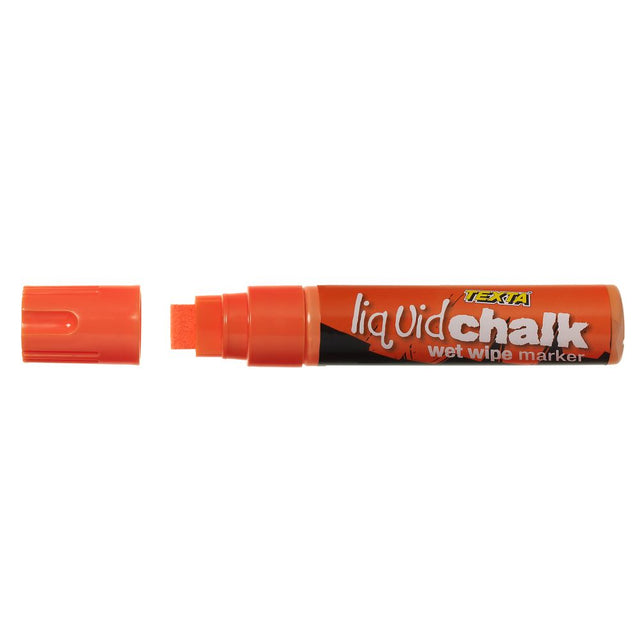 Vibrant orange Texta Liquid Chalk Marker for versatile creative designs on various surfaces, easily wiped clean.