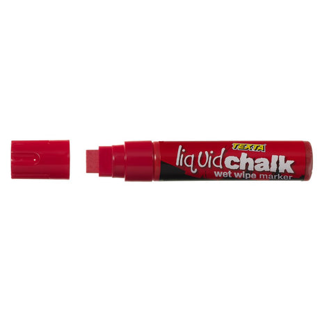 Vibrant red Texta Liquid Chalk Marker for creative drawing on various surfaces, easily wipeable and non-toxic for all ages.