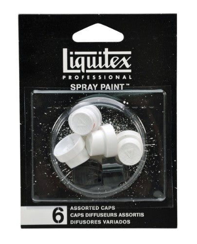 Assorted nozzles for Liquitex acrylic spray paints, enhancing application versatility for professional artists.