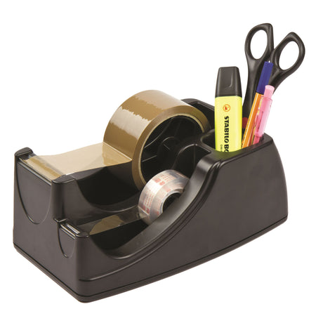 Celco 2 In 1 Heavy Duty Tape Dispenser with storage for tools, eco-friendly design, holds 48mm and 18mm tape rolls.