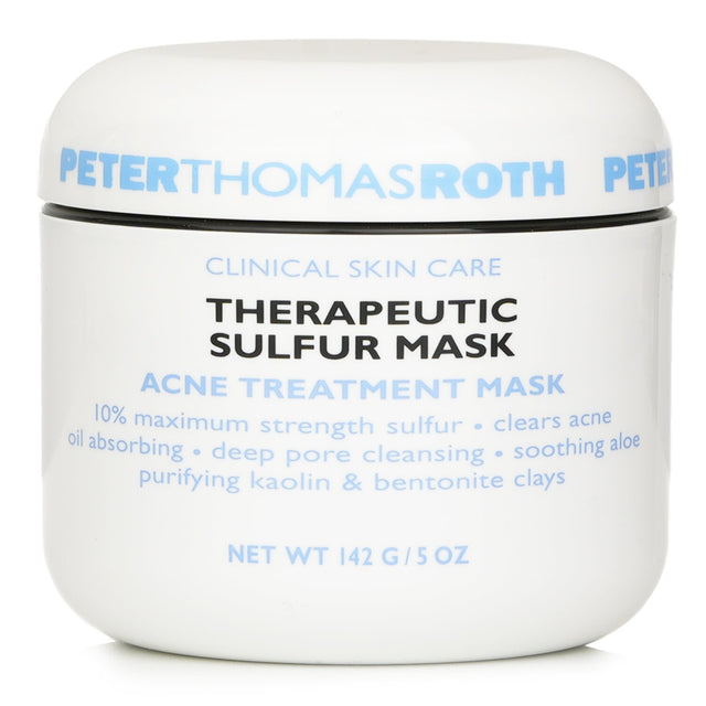 Peter Thomas Roth Therapeutic Sulfur Masque, a 149g acne treatment that exfoliates, cleanses, and clears blemishes for radiant skin.