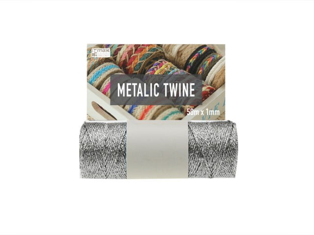 Silver metallic twine 50m (12 units) for elegant gift wrapping, DIY projects, and crafts with durable quality and shine.