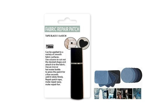 Maxcare Fabric Repair Patch Tape in black, 7.5 x 50cm, perfect for quick mending of gear, clothing, and outdoor equipment.