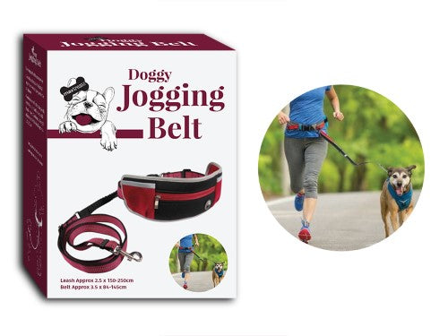 Dog jogging belt with reflective strip, adjustable leash, spacious pocket for treats, ideal for active pet owners (set of 24).