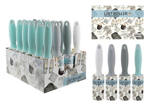 Set of 24 lint rollers with 40 ultra-sticky sheets each for effective lint removal from clothes and surfaces.