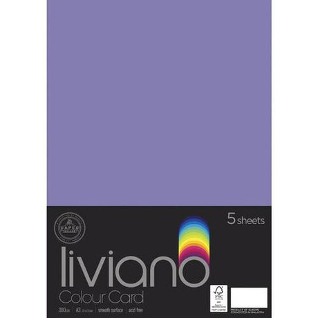 Vibrant purple 300gsm A3 heavy colour card, pack of 5, ideal for presentations, crafts, and creative projects.