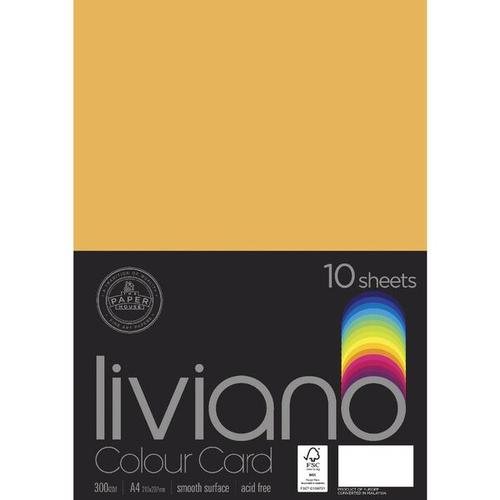 Liviano Heavy Colour Card in Old Gold, 300gsm A4, ideal for versatile crafting projects, presentations, and innovative designs. Pack of 10.