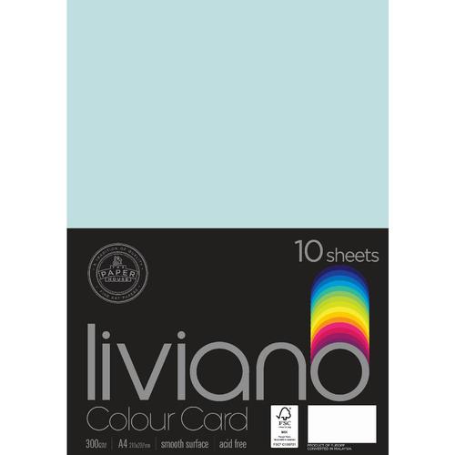 Heavy 300gsm light blue A4 colour card pack of 10, perfect for presentations and craft projects.