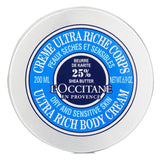 L'Occitane's Shea Butter Ultra Rich Body Cream in a 200ml jar, designed to intensely moisturize and nourish dry skin.