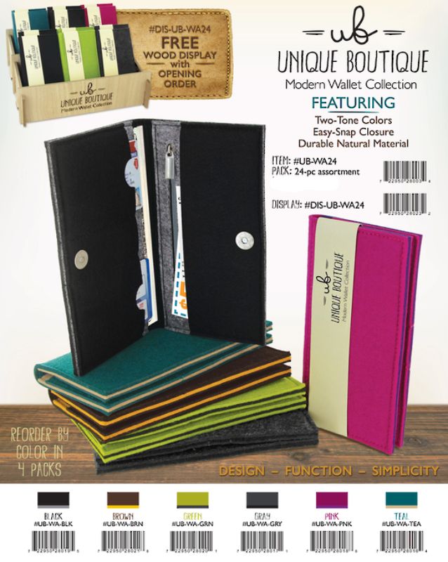 Uniq Boutique Felt Wallet Display - 24pcs