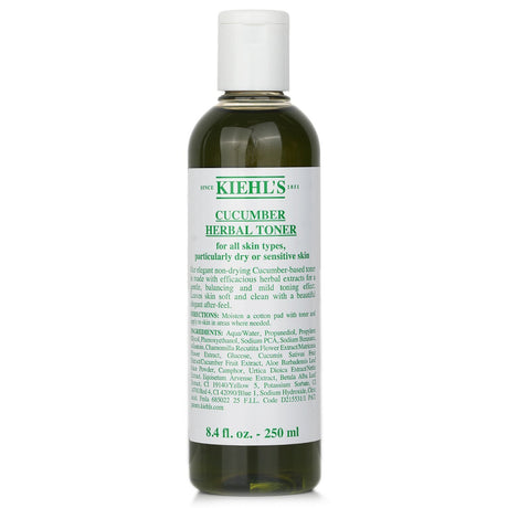 Kiehl's Cucumber Herbal Alcohol-Free Toner for dry/sensitive skin, infused with cucumber extracts for gentle hydration and clarity.