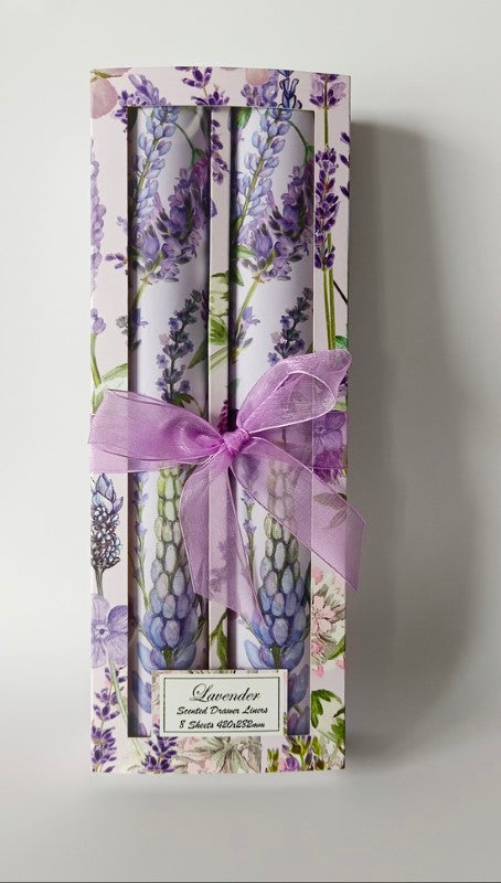 Lavender drawer liner set for organizing, protecting surfaces, and adding charm to your home with a soothing scent.