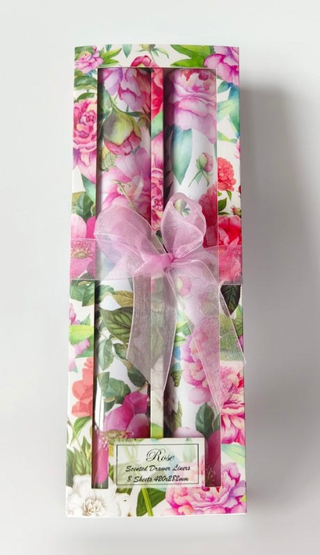 Rose-patterned drawer liner set of 8 sheets, each 420 x 282mm, adds protection and style to organization.