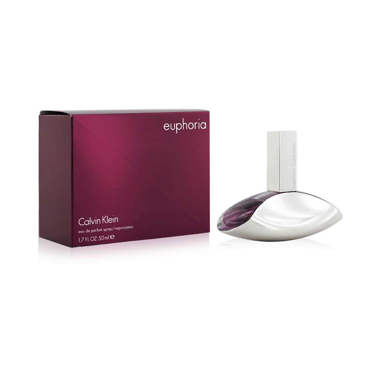 Calvin Klein Euphoria Eau De Parfum Spray in a sleek 50ml bottle, featuring notes of pomegranate, orchid, and amber.