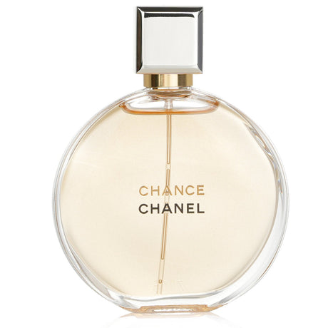 Chanel Chance Eau De Parfum 100ml, featuring a sweet floral blend for vibrant femininity and timeless elegance.