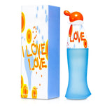 Moschino I Love Love Eau De Toilette Spray 100ml, a vibrant citrus floral scent perfect for spring and summer wear.