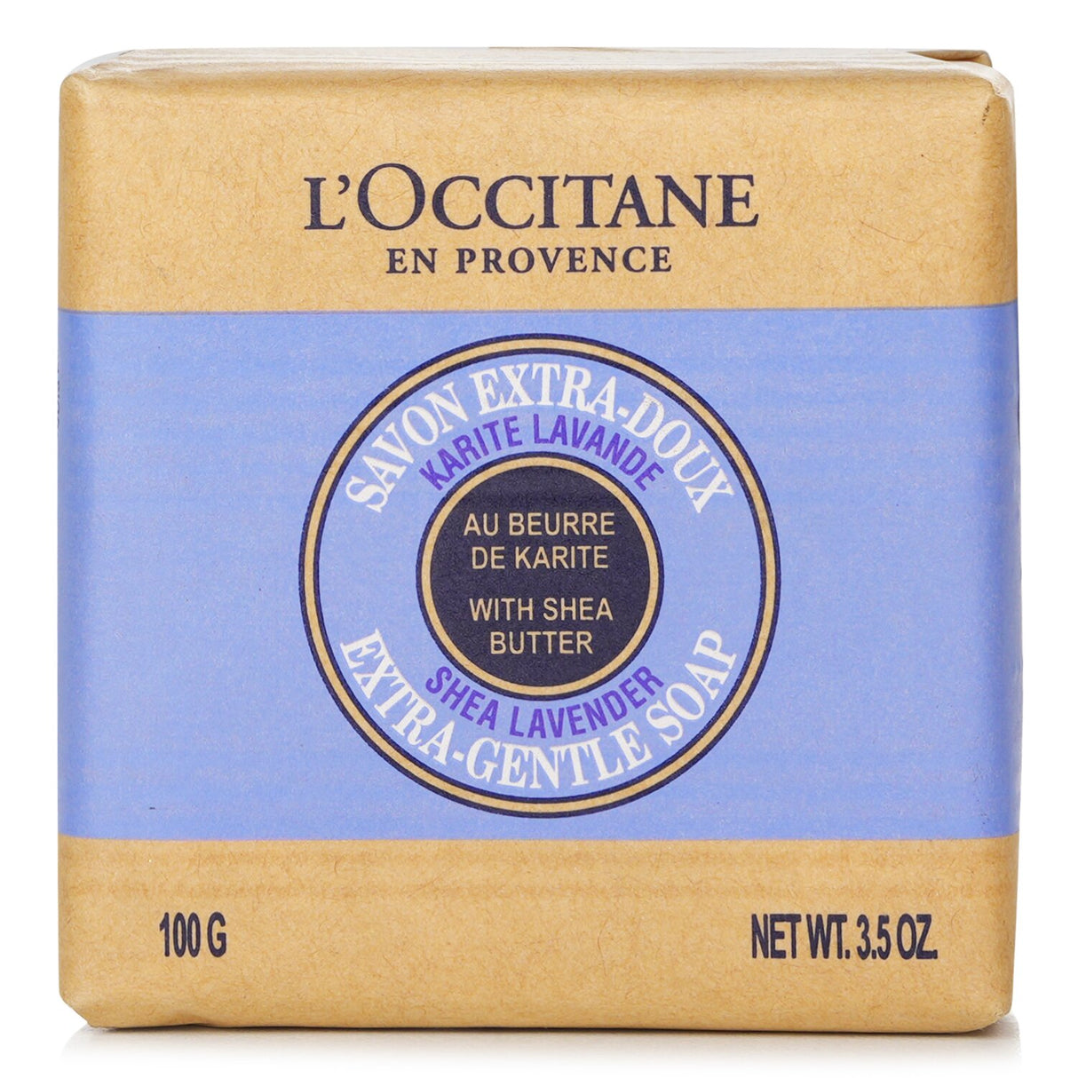 L'Occitane Lavender Shea Butter Soap bar, 100g, offers gentle cleansing and moisturizing for all skin types with a relaxing scent.