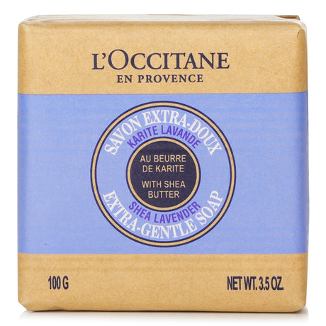 L'Occitane Lavender Shea Butter Soap bar, 100g, offers gentle cleansing and moisturizing for all skin types with a relaxing scent.