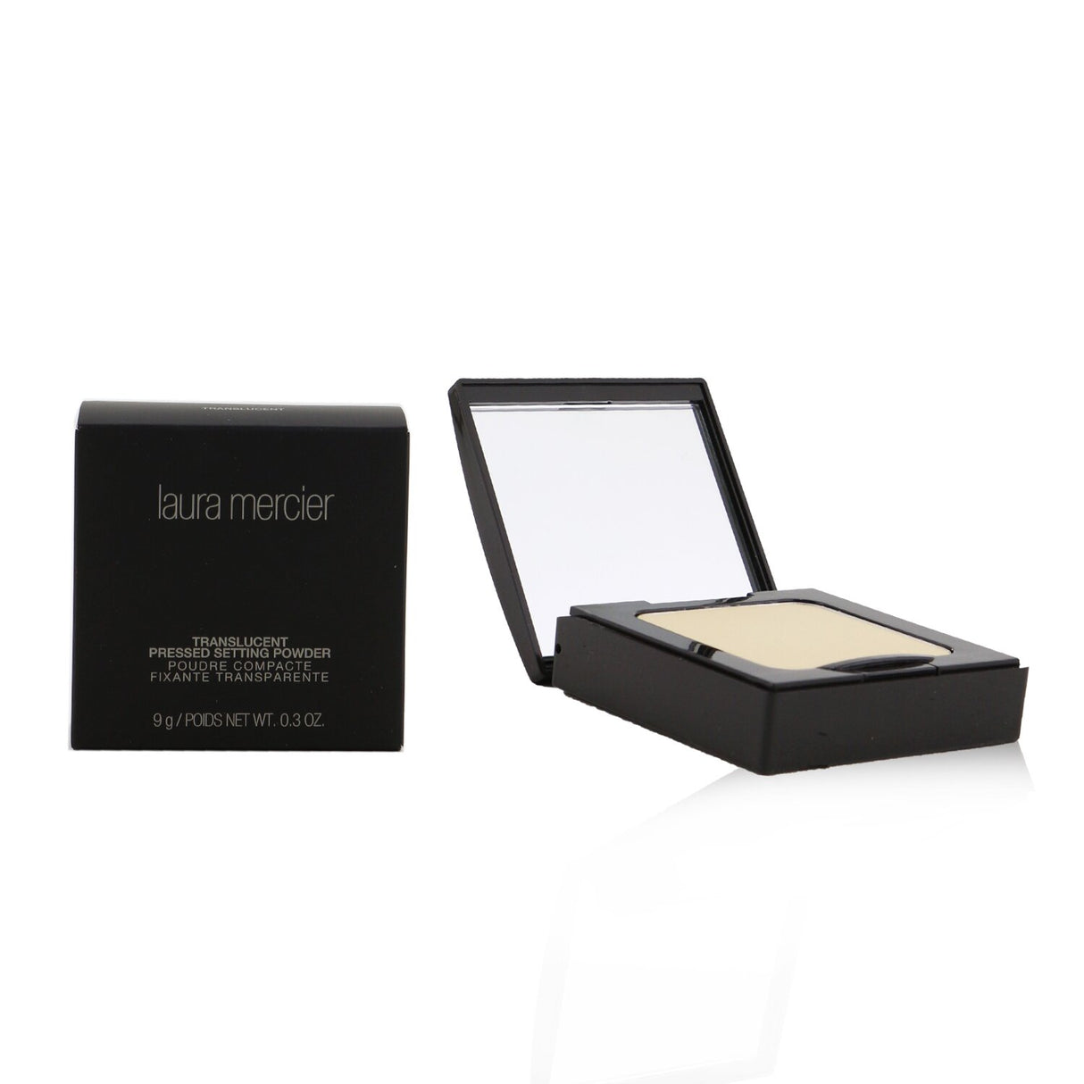 Laura Mercier Pressed Setting Powder in Translucent, 9g, offers a silk-like texture for a flawless, radiant finish on all skin types.