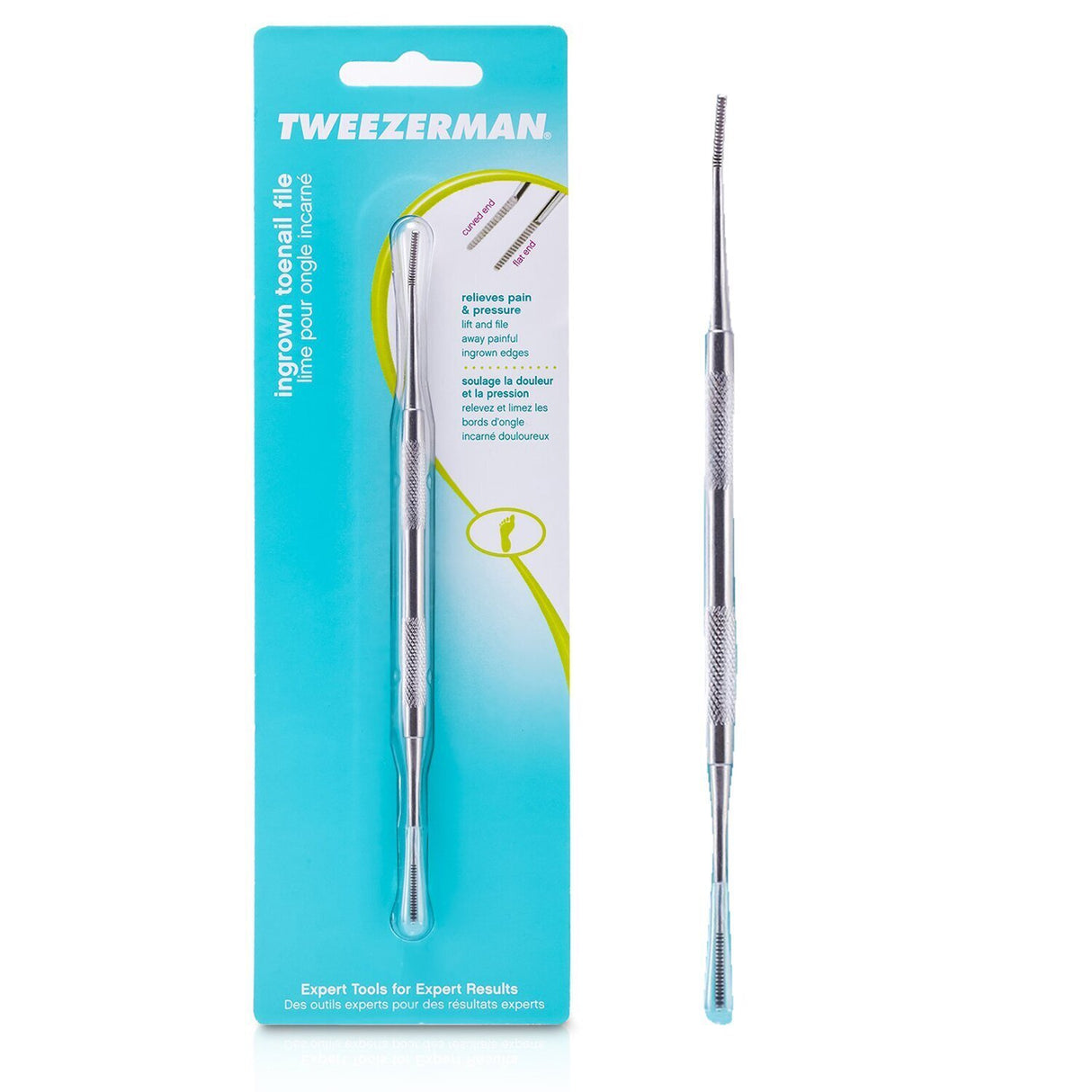 Tweezerman Ingrown Toenail File with stainless steel, textured grip for safely lifting and relieving painful ingrown nails.