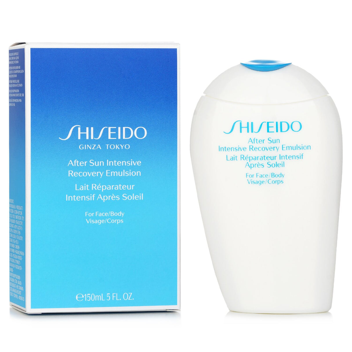 Shiseido After Sun Intensive Recovery Emulsion, 150ml, revitalizes and hydrates skin post-sun exposure, addressing dryness and peeling.