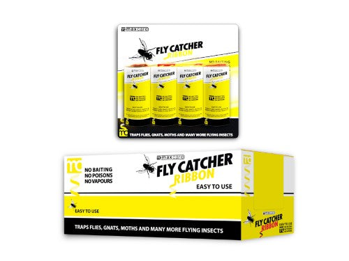 Maxcare Fly Catchers - 4's (24 Packs) for effective fly control with ultra-strong adhesive traps, eco-friendly and easy to use.