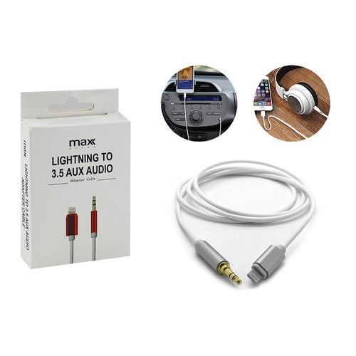 Set of 24 Max Brand Lightning to 3.5mm AUX cables for connecting iPhones to audio devices, designed for durability and quality.