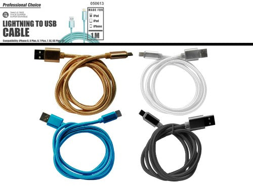 iPhone Charging Lightning Cable - Braided 1m (Set of 24 Asstd)