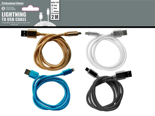iPhone Charging Lightning Cable - Braided 2m (Set of 12 Asstd)