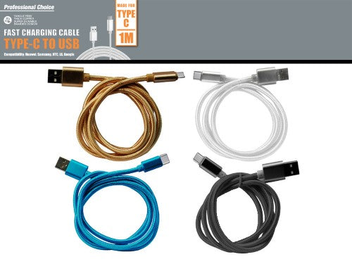 Charging Cable - TYPE C Braided 1m (Set of 24 Asstd)
