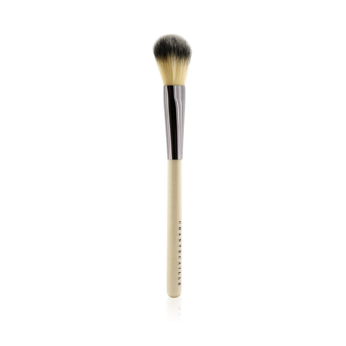 Handmade Chantecaille cheek brush with ivory handle, nickel ferrule for professional contouring and flawless application.