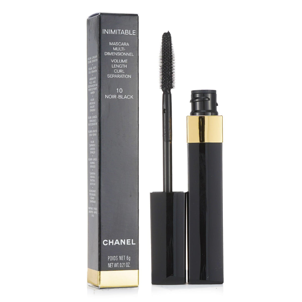 Chanel Inimitable Multi Dimensional Mascara in #10 Black, 6g, for voluminous, defined lashes with a precision brush.