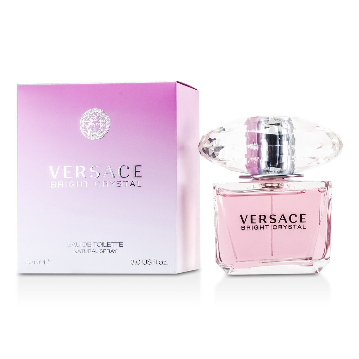 Versace Bright Crystal Eau De Toilette Spray, 90ml, a floral fruity fragrance with notes of pomegranate, peony, and musk.