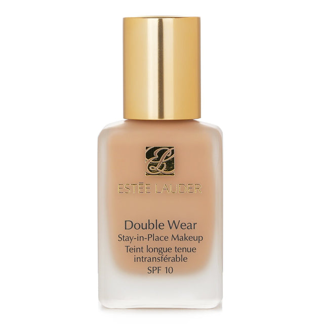 Estee Lauder Double Wear foundation in No. 12 Desert Beige, offering medium coverage, SPF 10, and a semi-matte finish.