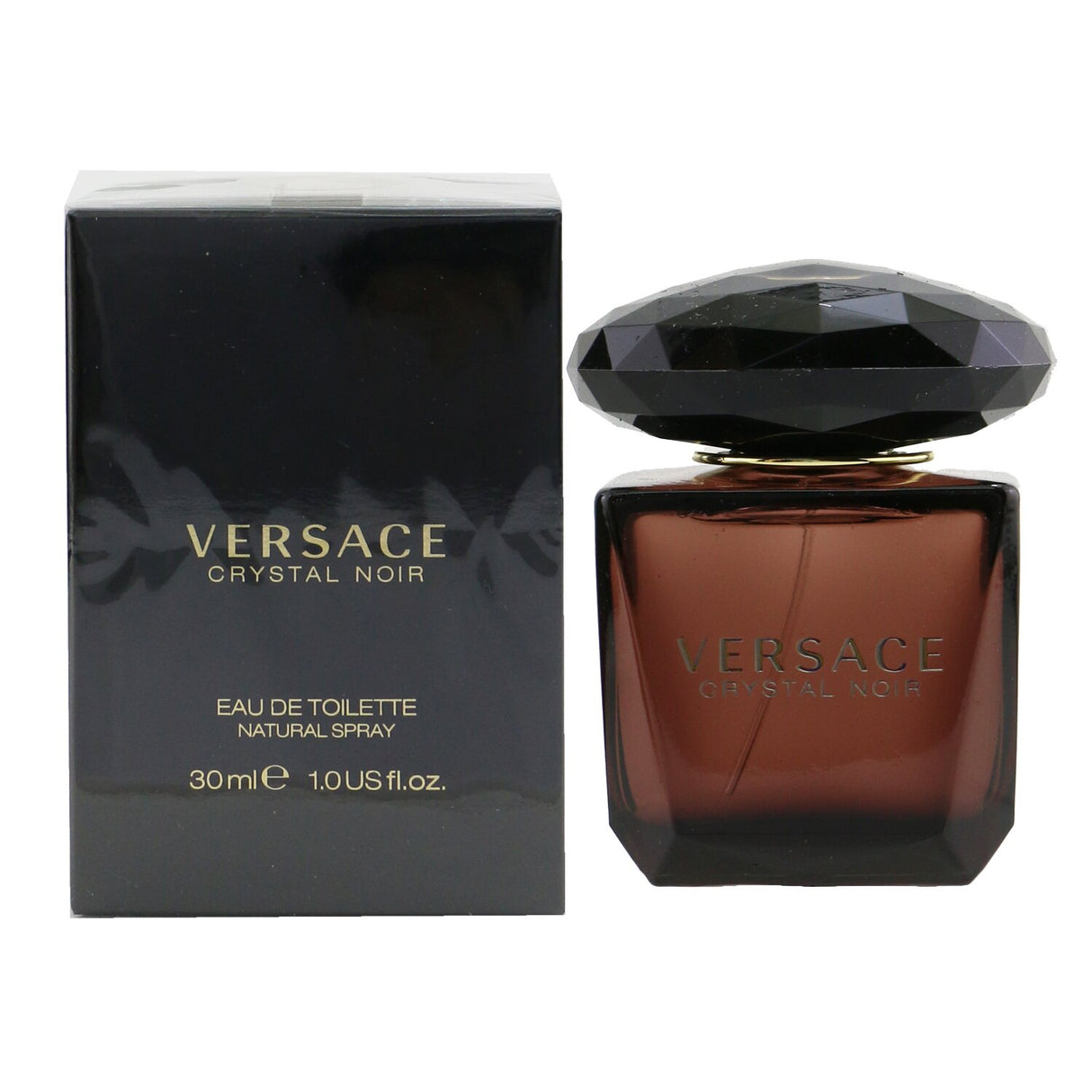 Versace Crystal Noir Eau De Toilette Spray 30ml: a luxurious floral fragrance featuring gardenia, amber, and sandalwood notes.