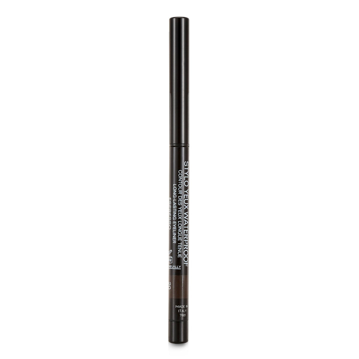 Chanel Stylo Yeux Waterproof eyeliner in #20 Espresso, offering smudge-proof, long-lasting color for flawless eye definition.