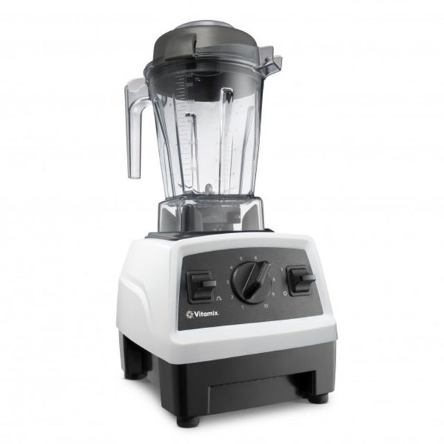 High-performance Vitamix E310 blender in white with variable speeds, self-cleaning, and durable stainless steel blades.