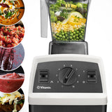 Vitamix Explorian E310 blender in white, featuring 10 speeds, stainless steel blades, self-cleaning, and a 1.4L container.