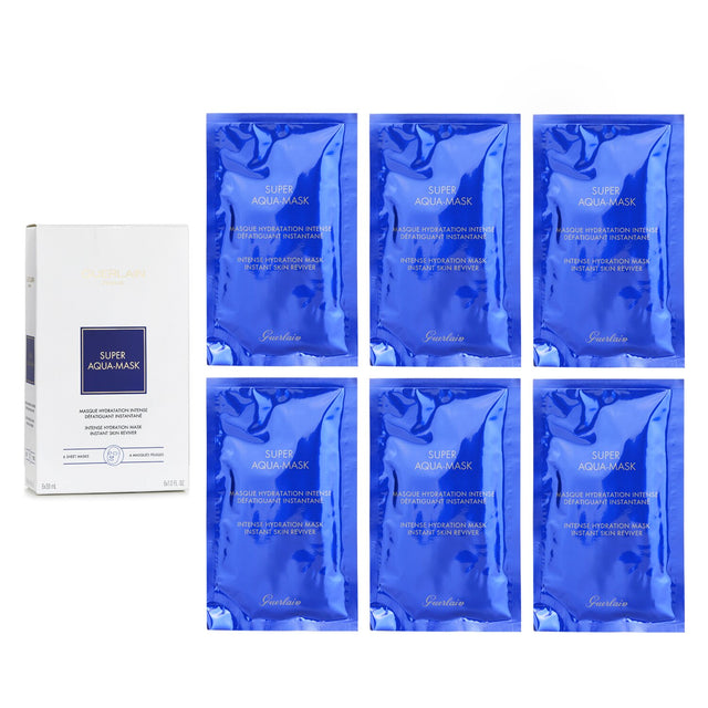Guerlain Super Aqua-Mask sheet mask pack for intense hydration, revitalizing skin for a plump, radiant complexion.