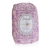 Luxurious hard-milled soap with freesia scent, enriched with shea butter, hand-wrapped with semi-precious stone.