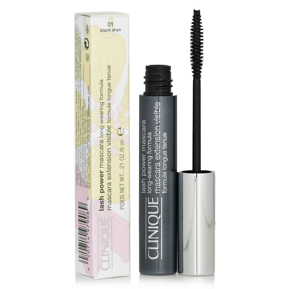 Clinique Lash Power Extension Mascara in Black Onyx offers length and definition, ideal for sensitive eyes and easy removal.