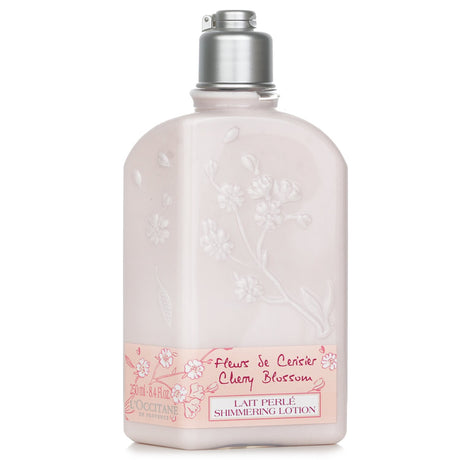 L'Occitane Cherry Blossom Shimmering Lotion in 250ml, a lightweight, hydrating lotion with a delicate scent and iridescent finish.