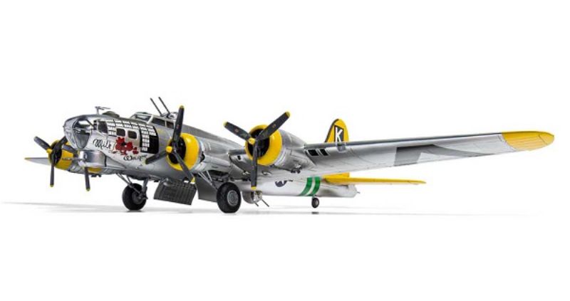 Detailed 1/72 scale model of the Boeing B17G Flying Fortress, featuring 245 pieces and two livery schemes for collectors.