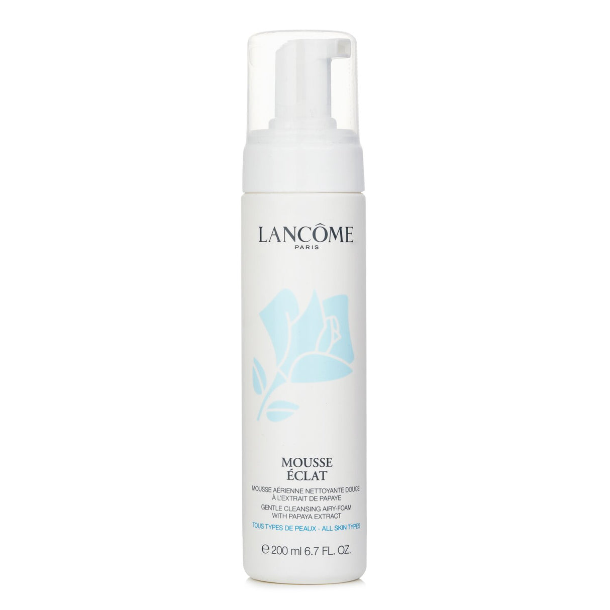 Lancome Mousse Eclat Express, a self-foaming cleanser, transforms to rich foam for gentle, clarifying skin cleansing.