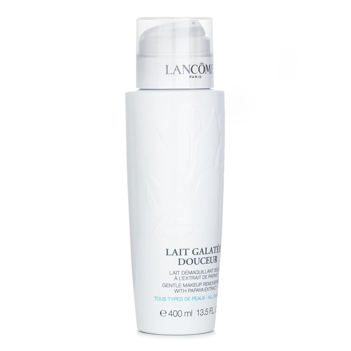 Ultra-light makeup remover lotion in a 400ml bottle, cleanses skin while moisturizing with papaya and pineapple extracts.